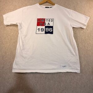 Vintage Limited America 1996 USA T-Shirt Mens Medium White Embroidered Cotton